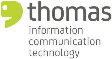 Logo mit Text: Links: Ein halber, grüner Smiley. Rechts daneben Text: thomas information communication technology